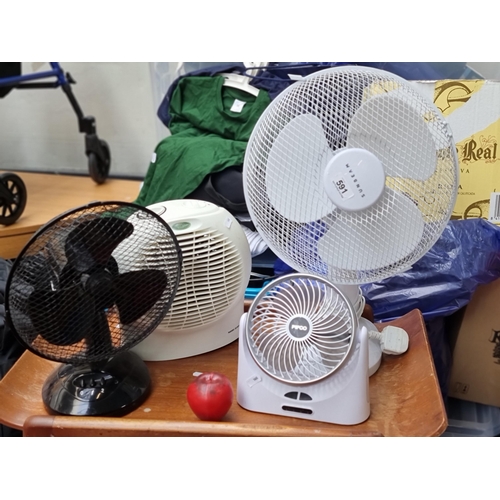 591 - A selection of four blow fans including a large Sunbeam desk top example. Going. to need these soon,... 