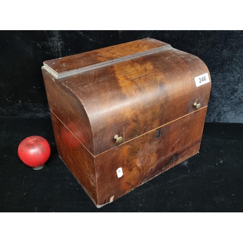 246 - A fabulous antique chest box with walnut finish and brass hardware. Features maroon baize lining to ... 