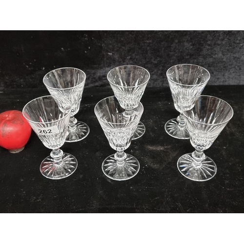 262 - A striking set of six Waterford Crystal stemmed glasses in the Eileen pattern. All in good condition... 