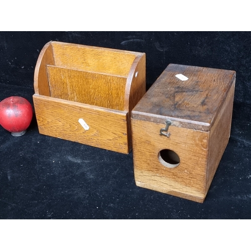 274 - A antique oak cased wooden camera box with brass hinge and catch. Lot also includes a vintage letter... 