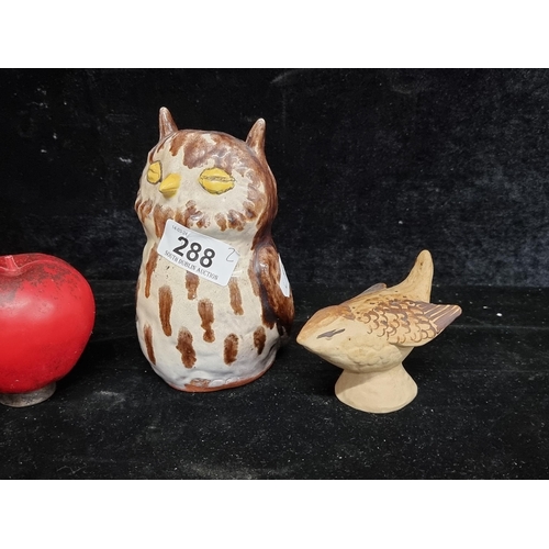 288 - Two Irish studio pottery items including a handsome glazed owl from Crannog pottery and a charming w... 