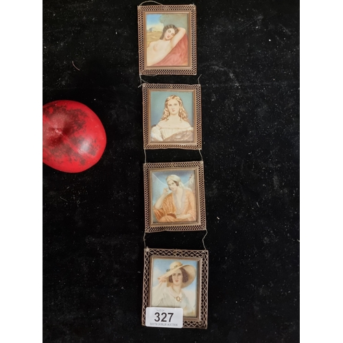 327 - Star Lot: Four fabulous antique miniature portrait paintings on porcelain of graceful female figures... 