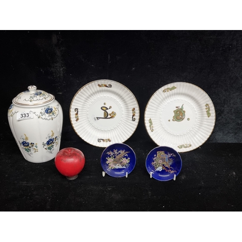 333 - Five pieces of delicate ceramics including three pieces of Royal Tara and two hand painted Japanese ... 