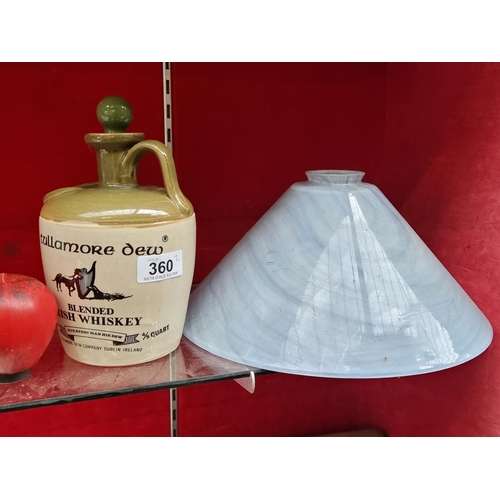 360 - Two items including a vintage Tullamore Dew whiskey crock and a quality milk glass lamp shade.