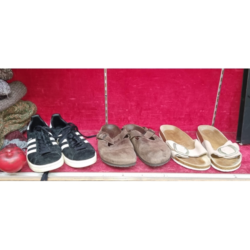 375 - Three pairs of footwear including Birkenstock EU39, Adidas UK 5 and Natural Walk 39.