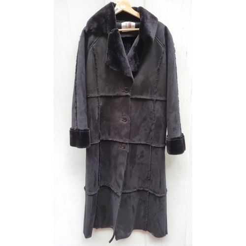 390 - A Hopetime suede, leather and faux fur all black overcoat size medium.