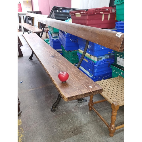 667 - Star Lot : A fabulous Large  antique Railway station bench, with heavy cast iron legs and solid wood... 