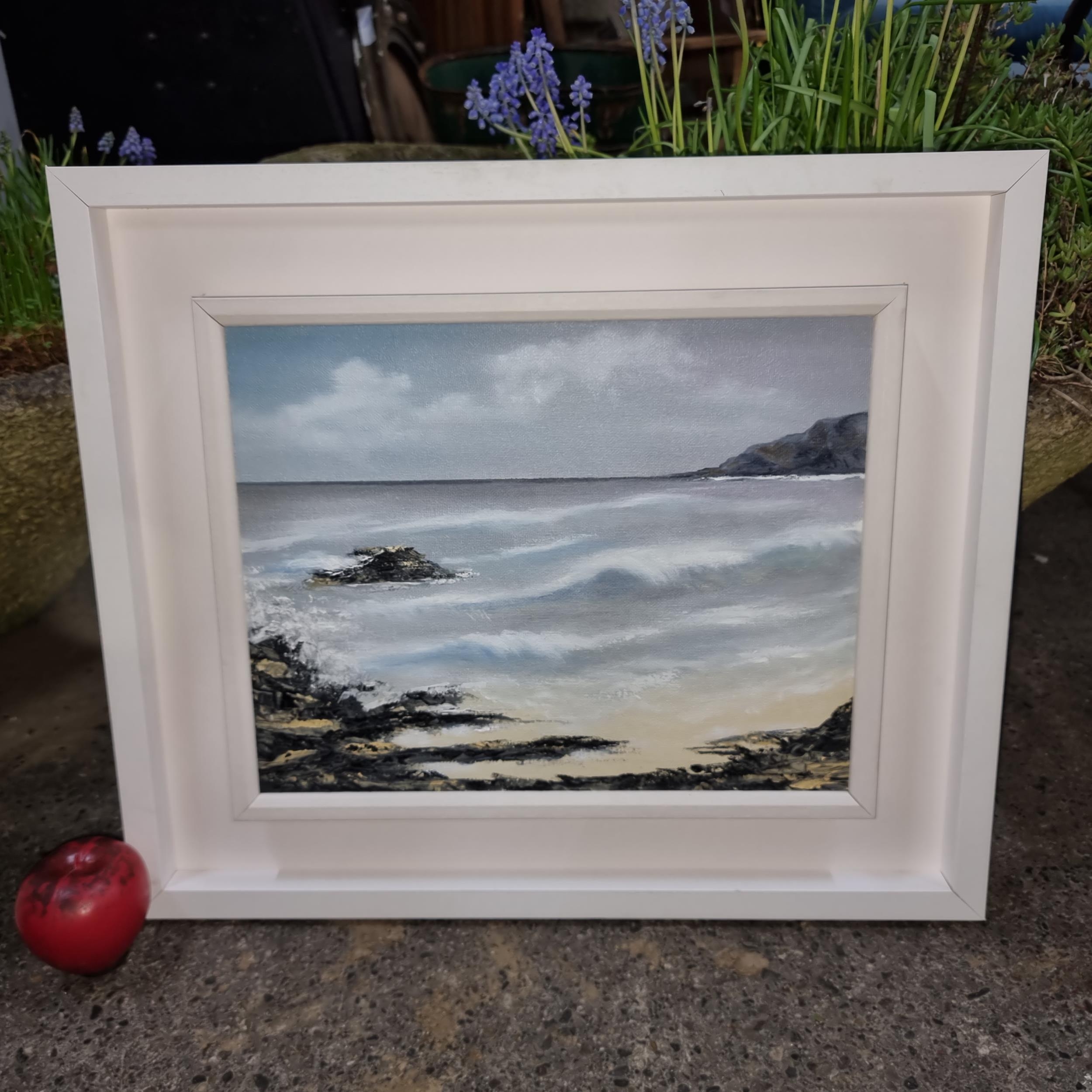 Vibrant seascape oil painting, framed, capturing the tumultuous dance ...