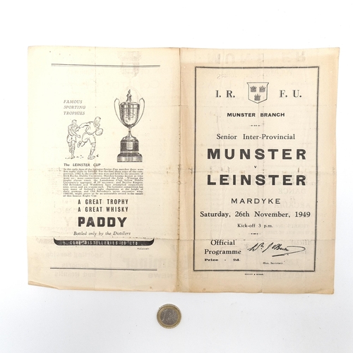 554 - A I.R.F.U senior inter provincial Rugby program for Munster vs. Leinster at the Mardyke, Saturday 26... 