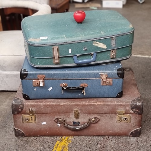 604 - Three vintage robust suitcases.