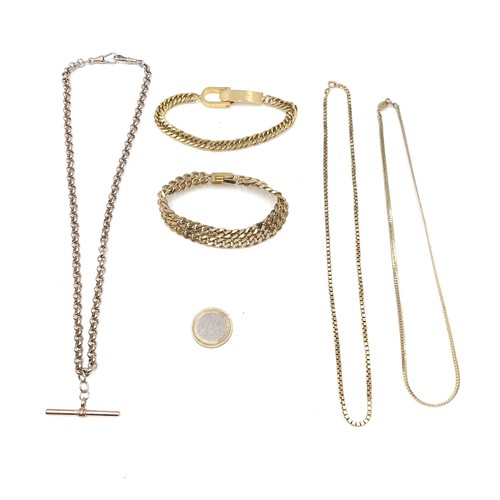 563 - A collection of gold toned jewellery consisting of two necklaces. Lengths - 40 & 42 cms. Together wi... 