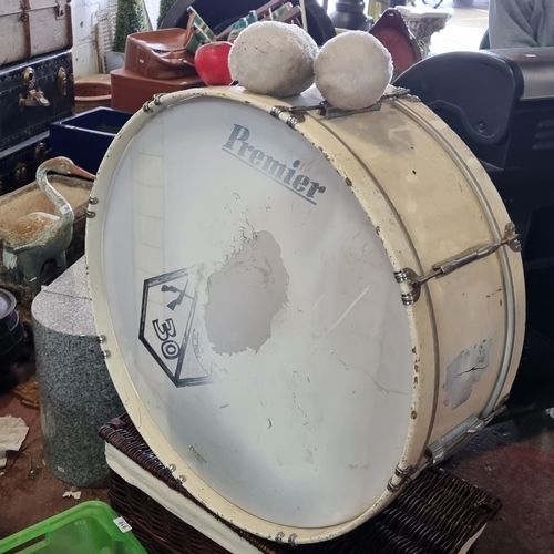 919 - A large Premier bass drum, With double beaters.