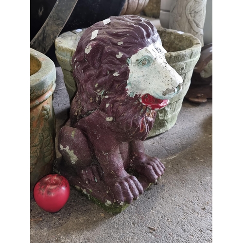 929 - Vintage garden statue, weathered paint creating a unique distinction between the lions mane and body... 