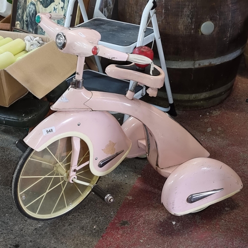 948 - A charming airflow child's pedal tricycle in nostalgic pink hue a classic 1930s design made in the 1... 