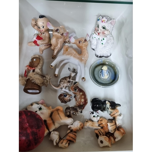 766 - A box containing an adorable large collection of 1960s miniature porcelain animals.