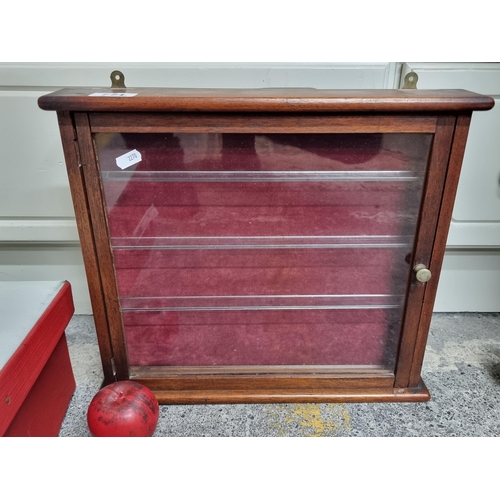 771 - A handsome antique glass fronted display cabinet . Table top or wall mounted. Great for collectors.