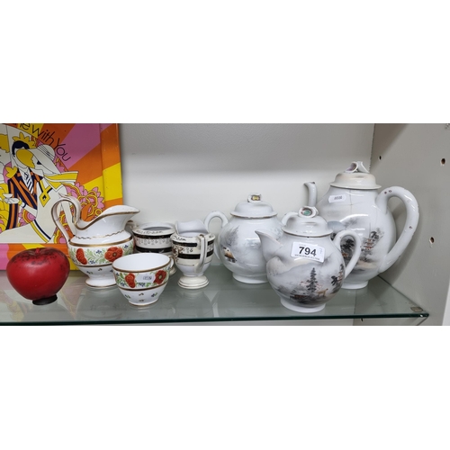 794 - A fabulous selection of porcelain items including some hand painted Japanese teapots depicting tradi... 