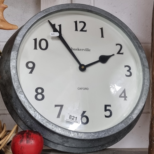 821 - An industrial style large Baskerville Oxford galvanised steel wall clock.