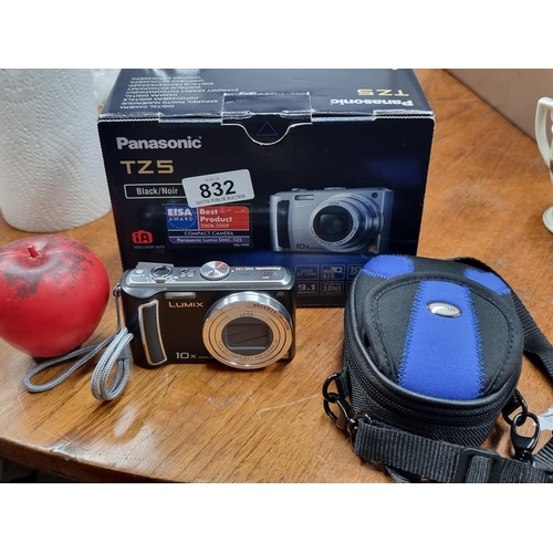 832 - A practical Panasonic TZ5 Lumix Model no: DMC-TZ5 in Black/Noir. Comes in original box with protecti... 