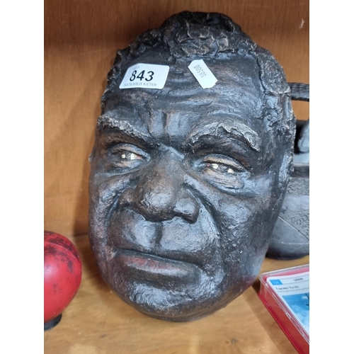 843 - A lifelike painted terracotta sculpture of a mans face. Very well made by a skilled artist.