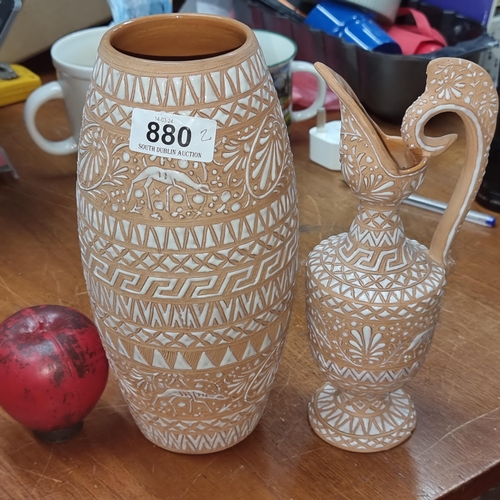 880 - Two beautiful ornaments handmade in 1965 in Rhodes Greece by Ikaros Pottery inscribed G Borberis.