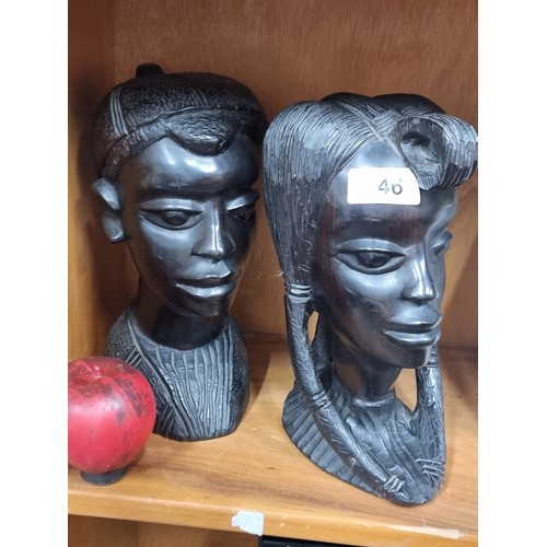 846 - Two fantastic ebonised heavy wood busts. Beautifully carved pieces.