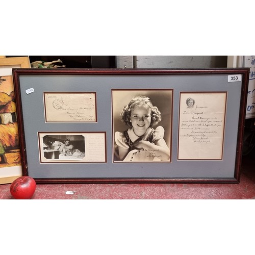 353 - Star lot : A wonderful piece of film memorabilia comprising of a hand sided photo of Shirley Temple ... 