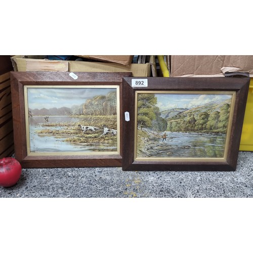 892 - A pair of prints showing works originally by Eric Meade King. Housed in vintage wood and gilt frames... 