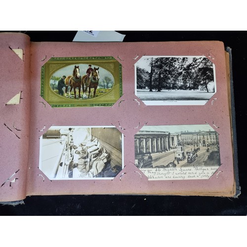 142 - A wonderful antique post card album containing Italian, British and Irish examples. Approx 70% full.