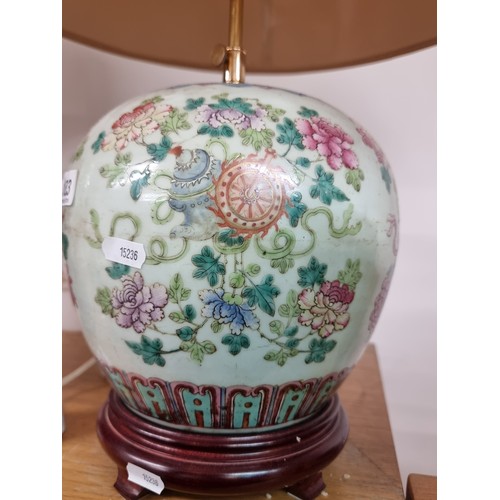 183 - Star Lot : A wonderful antique Chinese porcelain table lamp. Featuring stunning hand painted floral ... 