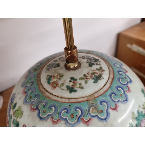 183 - Star Lot : A wonderful antique Chinese porcelain table lamp. Featuring stunning hand painted floral ... 