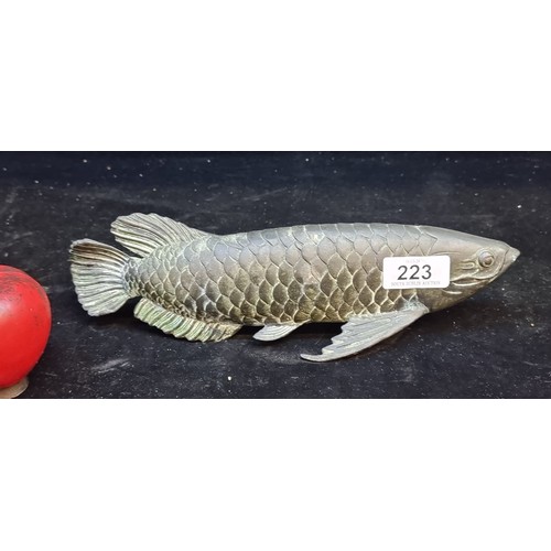 223 - Star lot : A wonderful heavy bronze antique sculpture of a Japanese Koi fish. From a very fine home ... 