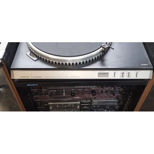 637 - A super retro Sony Plus Series stereo system with turntable, program timer, stereo tuner, preamplifi... 