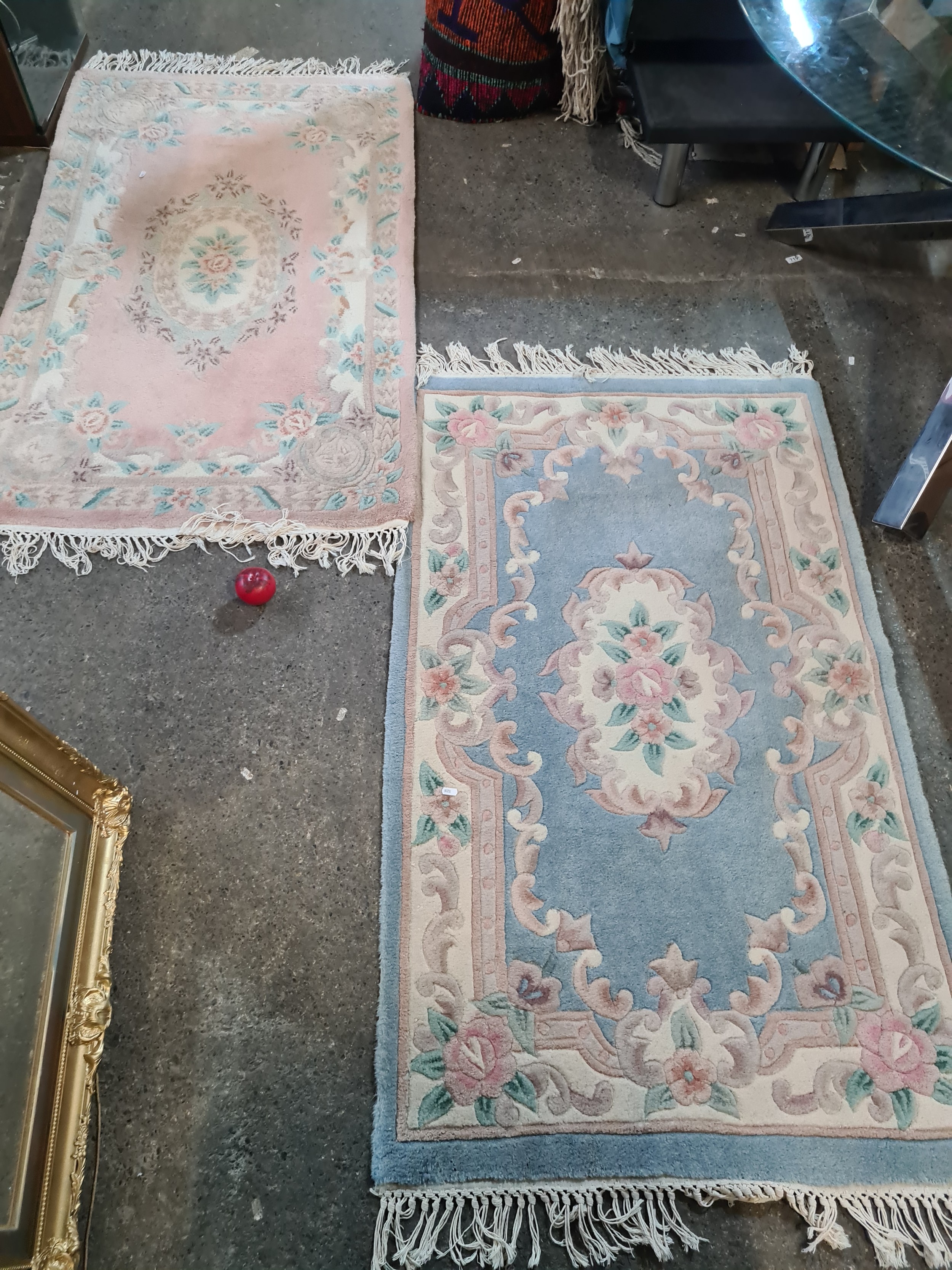 Two 100 pure wool, Chinese rugs with intricate patterns in