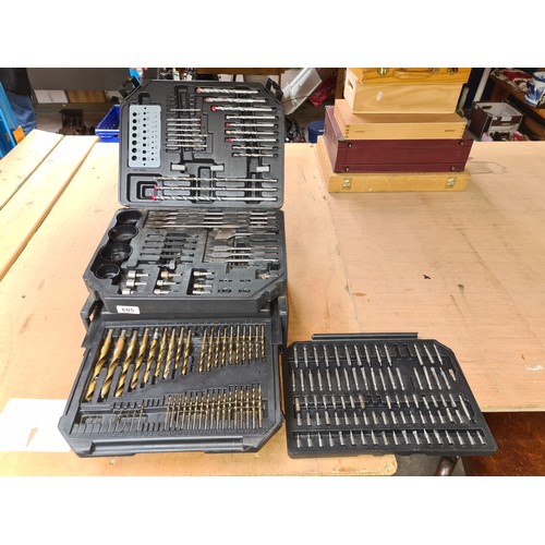 605 - A complete 300 piece drill set. All contained in three hard shell cases, missing very few pieces.