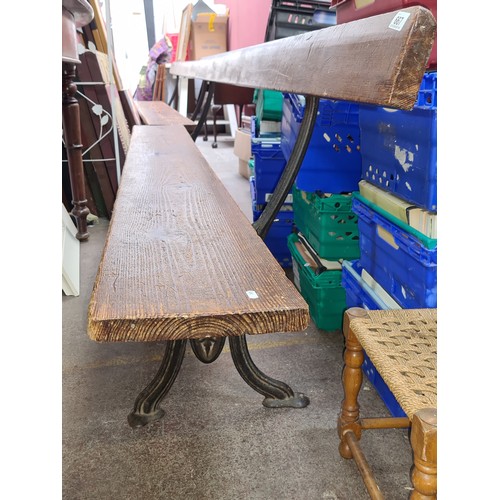 667 - Star Lot : A fabulous Large  antique Railway station bench, with heavy cast iron legs and solid wood... 