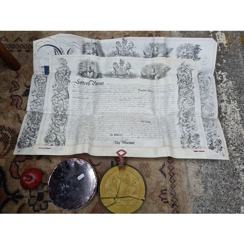 848 - Star Lot: A spectacular Royal Warrant Deed dating to 1871, boasting a gigantic wax seal held in prot... 