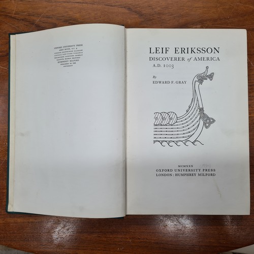 858 - A box of nine vintage and antique hardback book, including Leif Erikson Discovery of America A.D 100... 