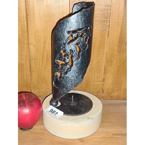 981 - An original Padraig O'Murchie Irish hand forged metal sculpture / pillar candle stick. An intriguing... 