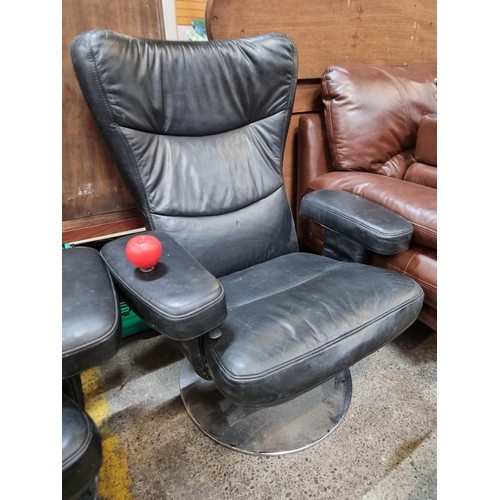 995 - Star Lot : A super stylish soft black Italian leather high wing recliner chair with armrests, chrome... 