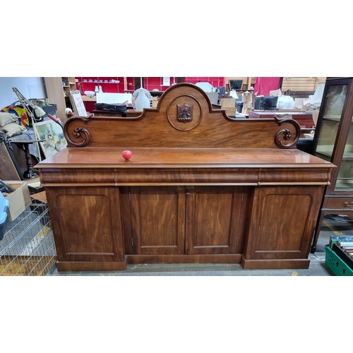 996 - Star Lot : A large and impressive beautiful red mahogany sideboard with carved gallery back featurin... 