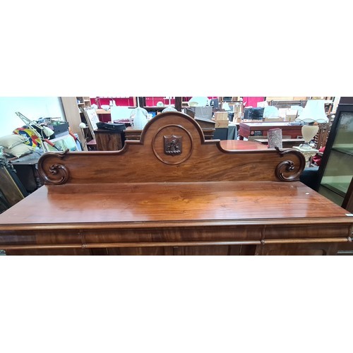 996 - Star Lot : A large and impressive beautiful red mahogany sideboard with carved gallery back featurin... 