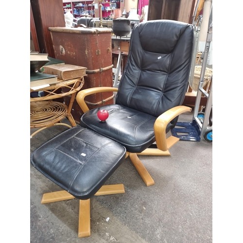 998 - Star Lot : A fantastic Mid Century Danish recliner chair and Ottoman with a tastefully exposed frame... 