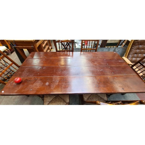 999 - Star Lot : A fabulous country kitchen wide plank table with 6 high back Sugan chairs. really lovey s... 