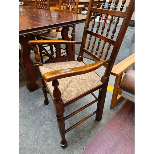 999 - Star Lot : A fabulous country kitchen wide plank table with 6 high back Sugan chairs. really lovey s... 