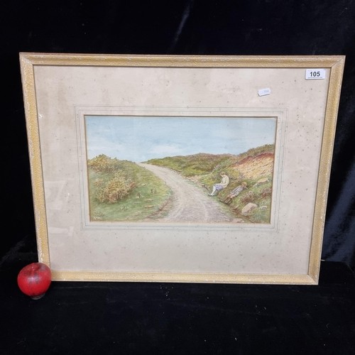 1002 - A super original 1940's English watercolour on paper painting featuring country lane with two young ... 