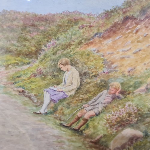 1002 - A super original 1940's English watercolour on paper painting featuring country lane with two young ... 