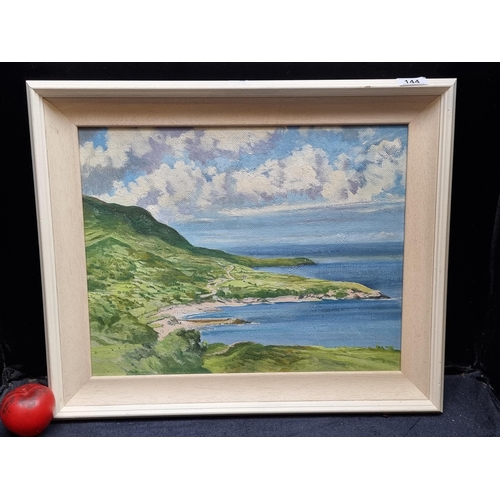 144 - An original oil on canvas painting featuring a West of Ireland coastal landscape scene rendered in t... 