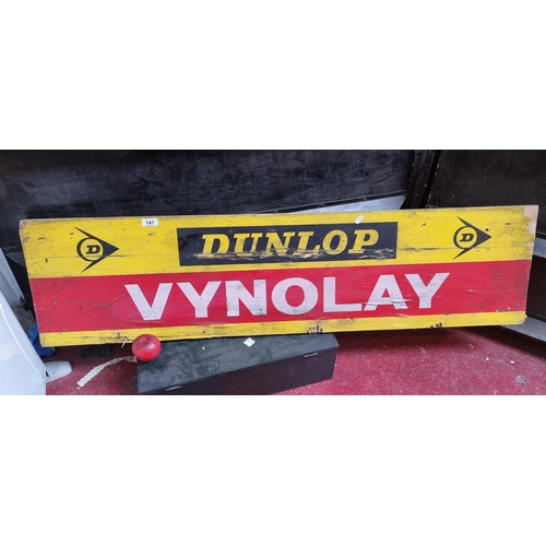 147 - Star Lot: A superb large authentic vintage Dunlop Vynolay double sided wooden sign dating to the 196... 