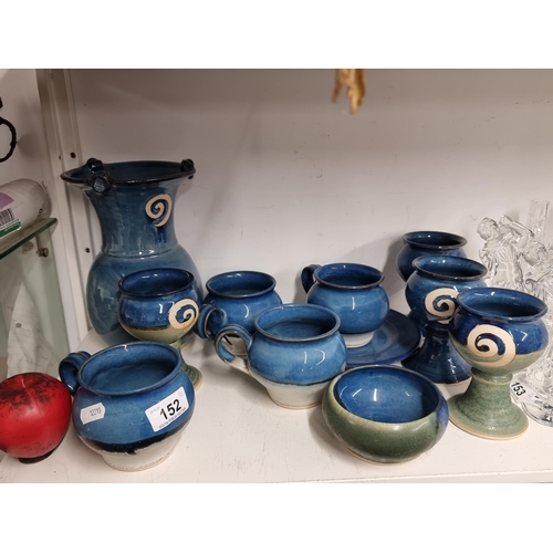 152 - Ten gorgeous pieces of Jack O'Patsy Irish studio pottery. In wonderful blue and green glaze includin... 